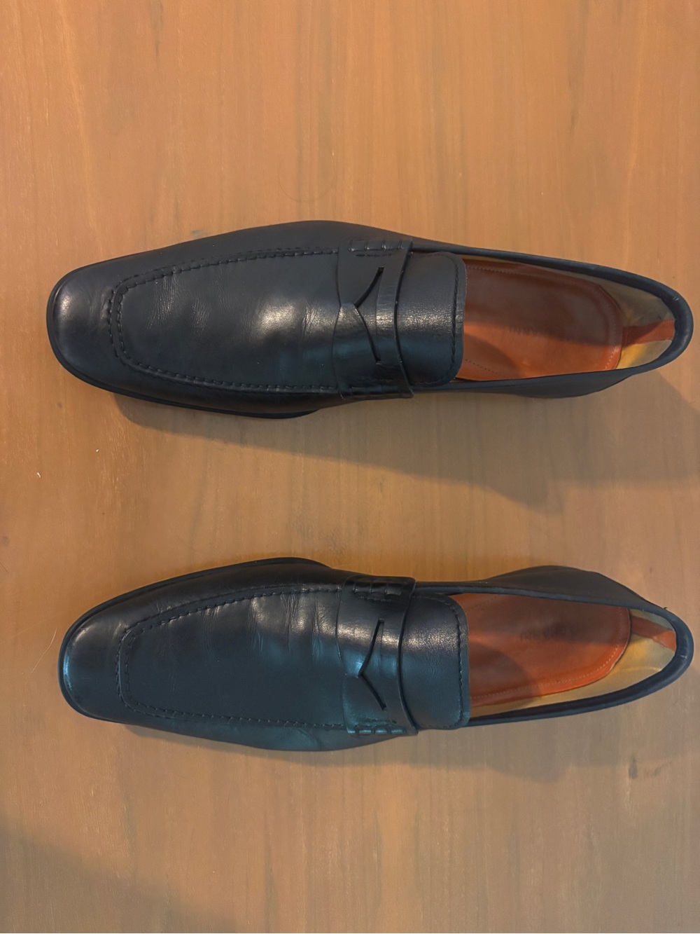 Magnanni Dark Blue Leather Penny Loafers